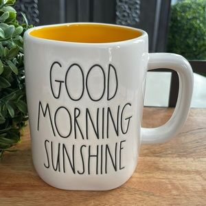 Rae Dunn GOOD MORNING SUNSHINE Mug Orangey Yellow Inside